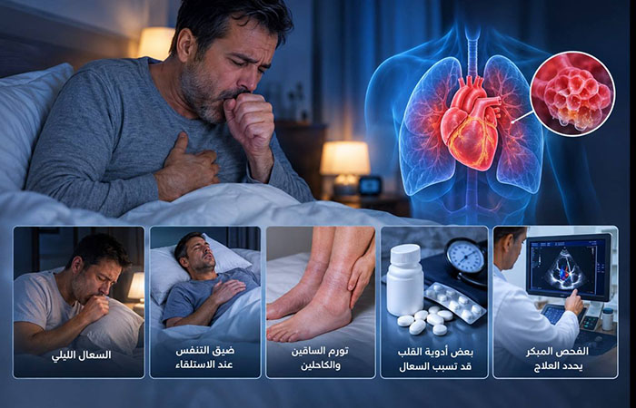 السعال الليلي الجاف.. مؤشر لا يجب إهماله وقد يدل على فشل القلب